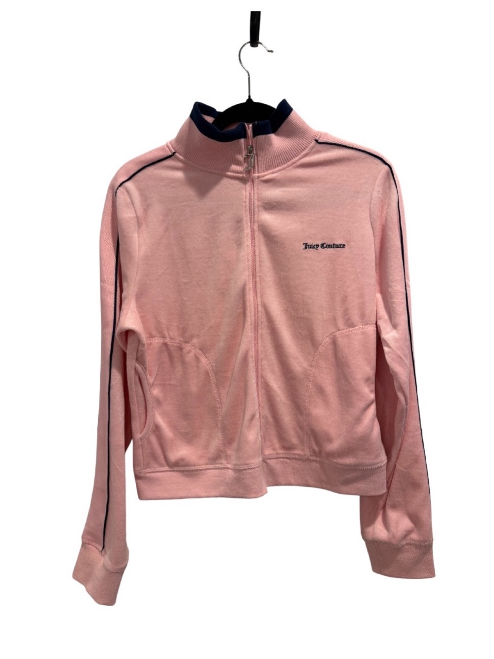 Juicy Couture Pink Zip-Up Varsity Jacket with Navy Trim